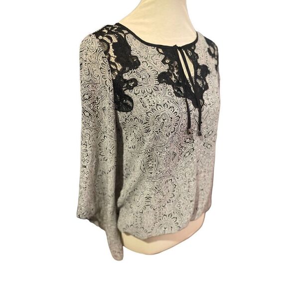 Alfani Women's Gray Lace with Black Paisley Flared Sleeves Semi Sheer Camisole S - Picture 4 of 10